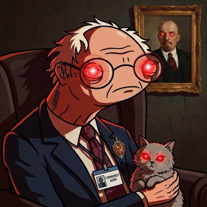 Burlien with red eyes in a dark office surveillance scene